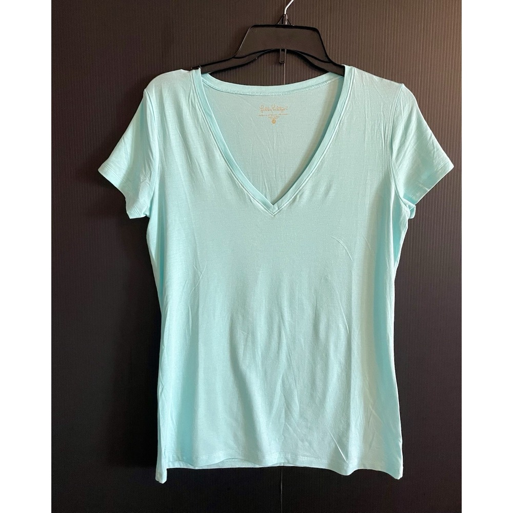 New Lilly Pulitzer New Etta Top V Neck Tee Size Medium Mint Solid T Shirt RARE - Picture 2 of 8